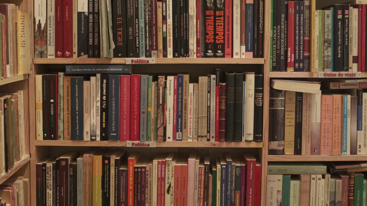 Shelves of reference books for research